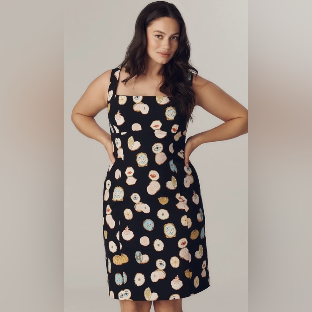ANTHROPOLOGIE MAEVE SQUARE-NECK MINI DRESS DANIELLE KROLL BLACK SIZE L NWT - Picture 4 of 12